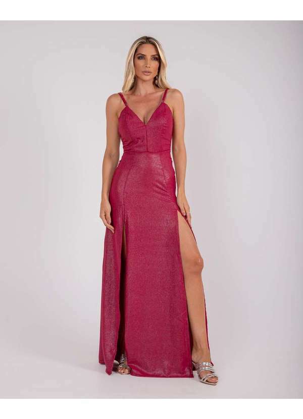 Miss Misses - Vestido Miss Misses Longo Fenda com Bojo Fucsia Vermelho