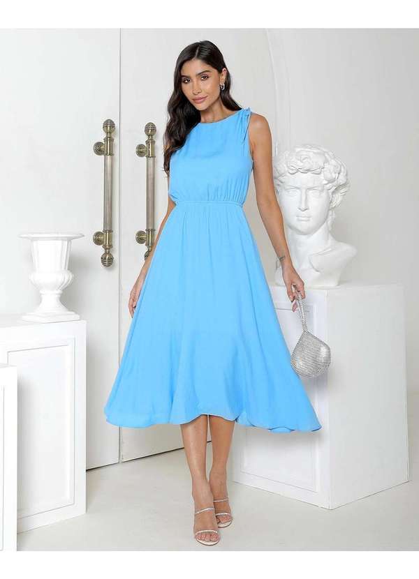 Miss Misses - Vestido Miss Misses Midi Aberto nas Costas Azul Azul