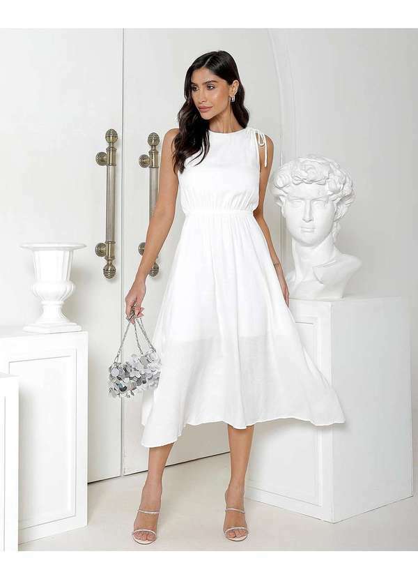 Miss Misses - Vestido Miss Misses Midi Aberto nas Costas Offwhite Branco
