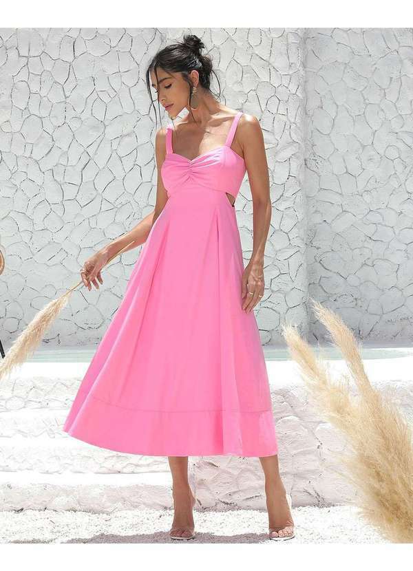 Miss Misses - Vestido Miss Misses Midi Alfaiataria com Alcas Rosa Rosa