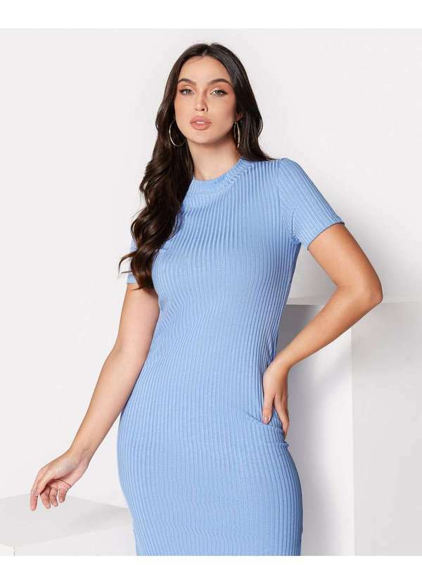 Miss Misses - Vestido Miss Misses Midi Canelado com Fenda Azul Azul 4