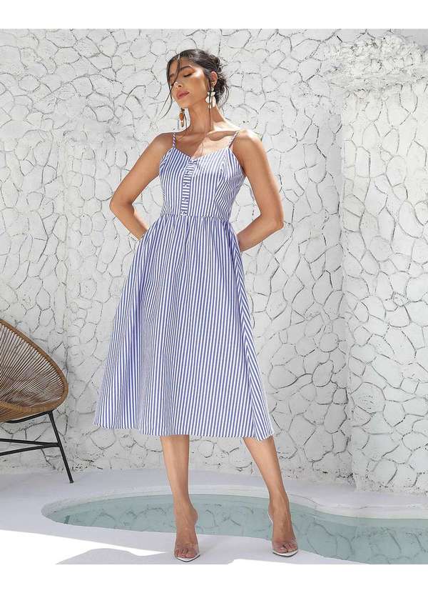 Vestido Canelado Listrado Azul Vestido Midi Listrado Vestido Miss