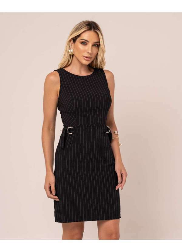 Miss Misses - Vestido Miss Misses Risca de Giz Preto Preto