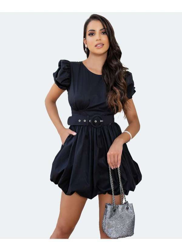 Miss Misses - Vestido Miss Misses Rodadinho Balone Preto Preto