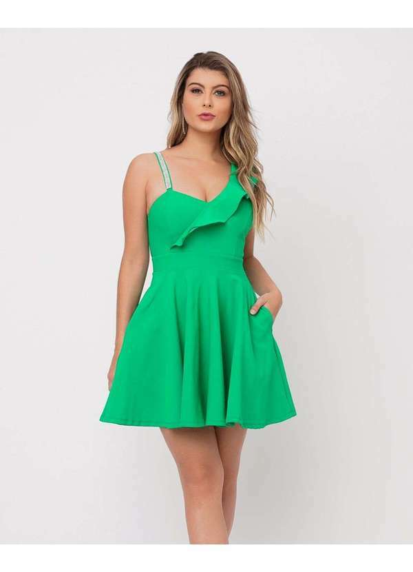 Miss Misses - Vestido Miss Misses Rodado Babado Ombro So Verde Verde