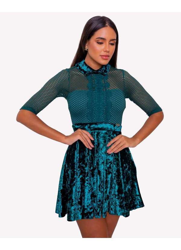 Miss Misses - Vestido Miss Misses Rodado Veludo c/ Tela Verde Verde