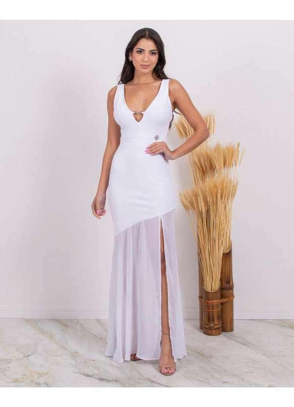 Miss Misses - Vestido Miss Misses Saia Chifon Branco Branco
