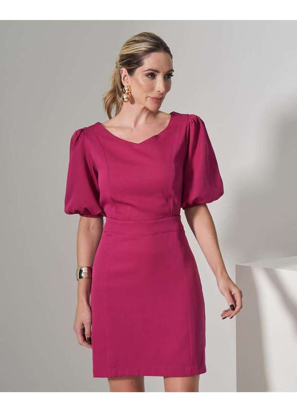 Miss Misses - Vestido Miss Misses Tubinho Aberto Costas Fucsia Roxo