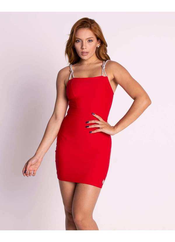 Miss Misses - Vestido Miss Misses Tubinho com Alca e Strass Vermelho Vermelho