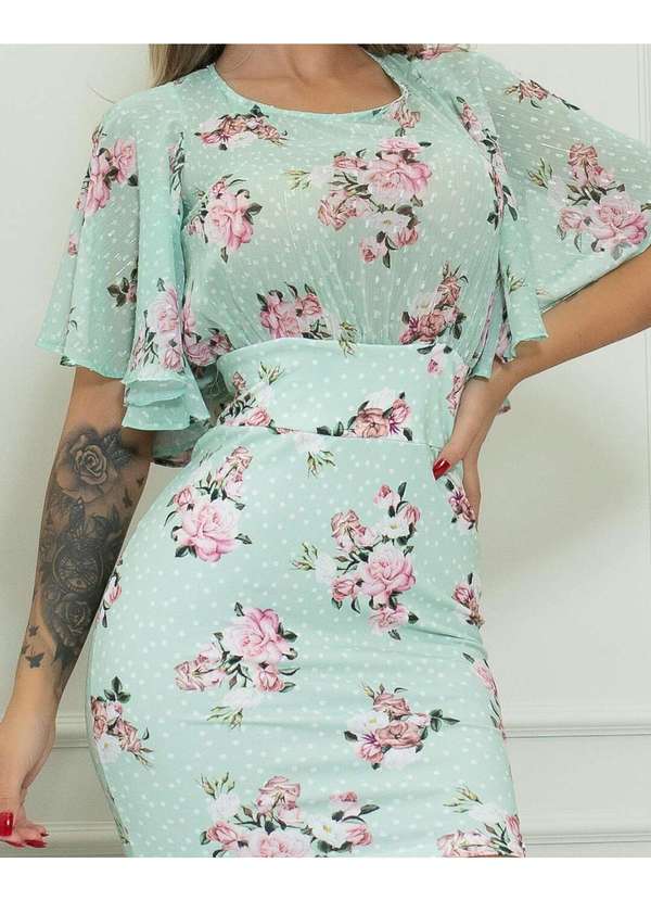 Vestido Miss Misses Tubinho Floral com Mangas Gode Verde Verde