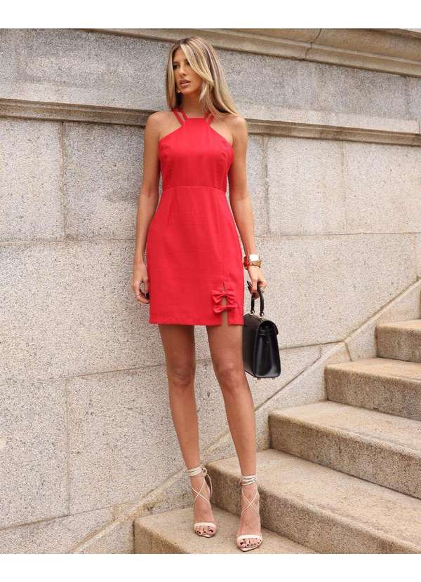 Miss Misses - Vestido Miss Misses Tubinho Lacos e Fenda Vermelho Vermelho