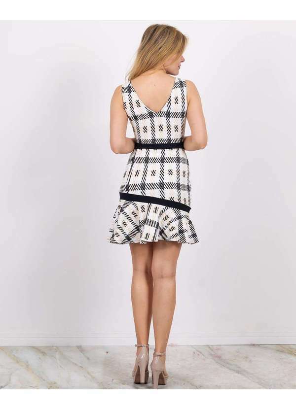 Miss Misses - Vestido Miss Misses Xadrez Barra Sino Branco Branco