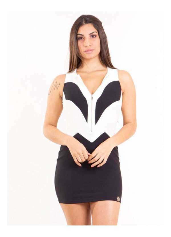 Miss Misses - Vestido Miss Misses Ziper Frente Preto/Branco Preto