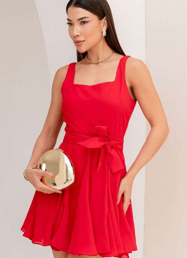 Miss Misses - Vestido Odete Curto Crepe C/Recorte C/Faixa Vermelho 5