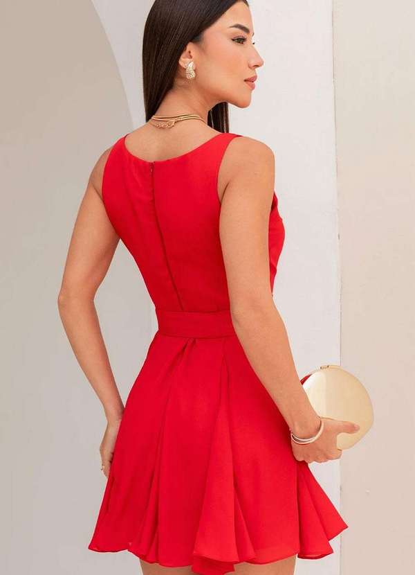 Miss Misses - Vestido Odete Curto Crepe C/Recorte C/Faixa Vermelho 6