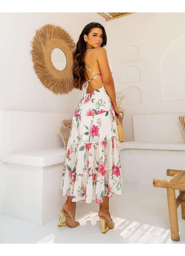 Oxigenio - Vestido Oxigenio Longo com  Alca Estampado Offwhite Branco 2