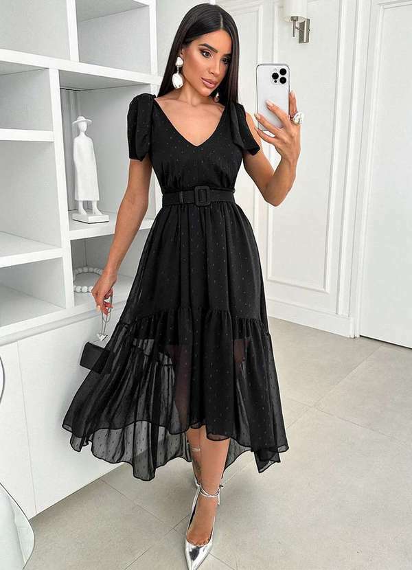 Oxigenio - Vestido Oxigenio Midi Daniela Preto Preto