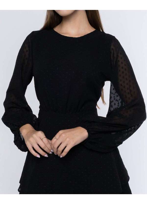 Oxigenio - Vestido Oxigenio Rodado Drapeado Preto Preto 3