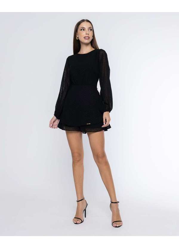 Oxigenio - Vestido Oxigenio Rodado Drapeado Preto Preto 6