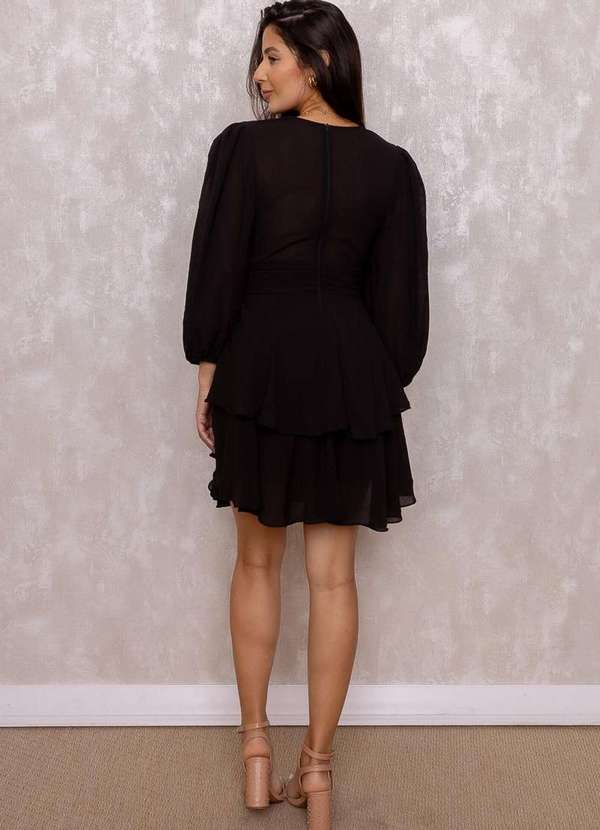 Oxigenio - Vestido Oxigenio Rodado Manga 3/4 Preto 2