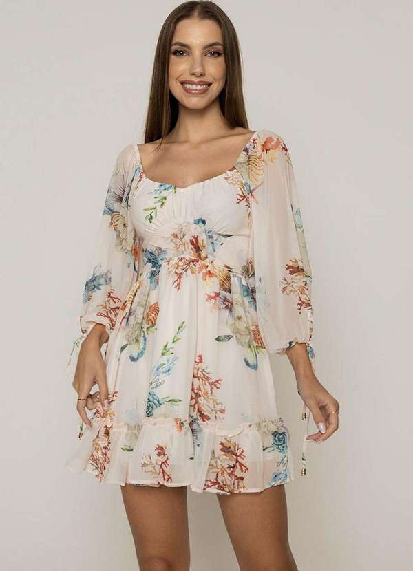 Oxigenio - Vestido Oxigenio Rodado Manga Longa Bege 1