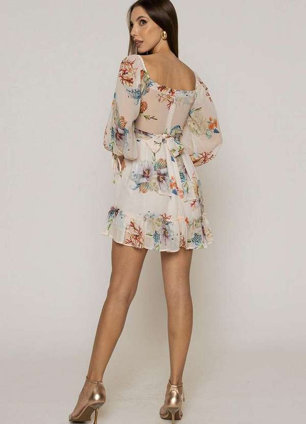 Oxigenio - Vestido Oxigenio Rodado Manga Longa Bege 2