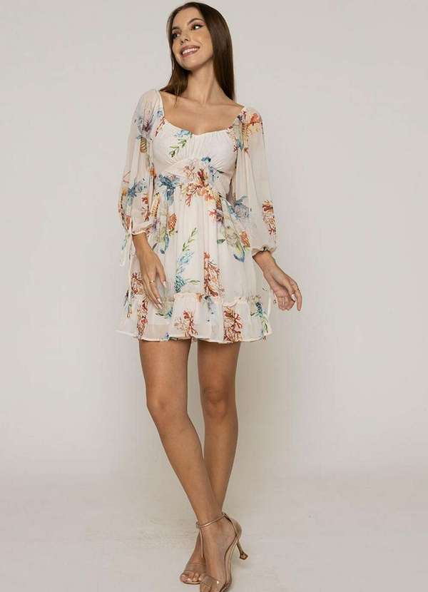 Oxigenio - Vestido Oxigenio Rodado Manga Longa Bege 3