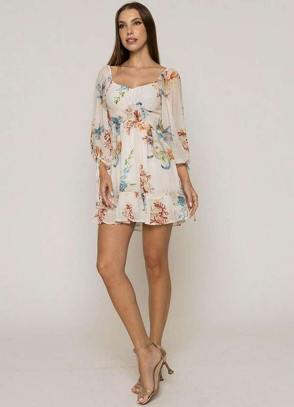 Oxigenio - Vestido Oxigenio Rodado Manga Longa Bege 5