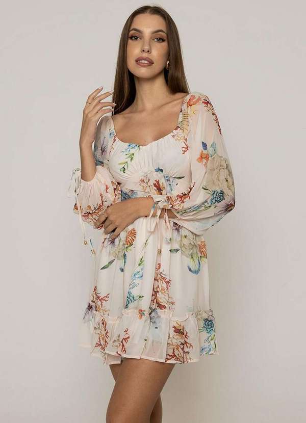 Oxigenio - Vestido Oxigenio Rodado Manga Longa Bege 6