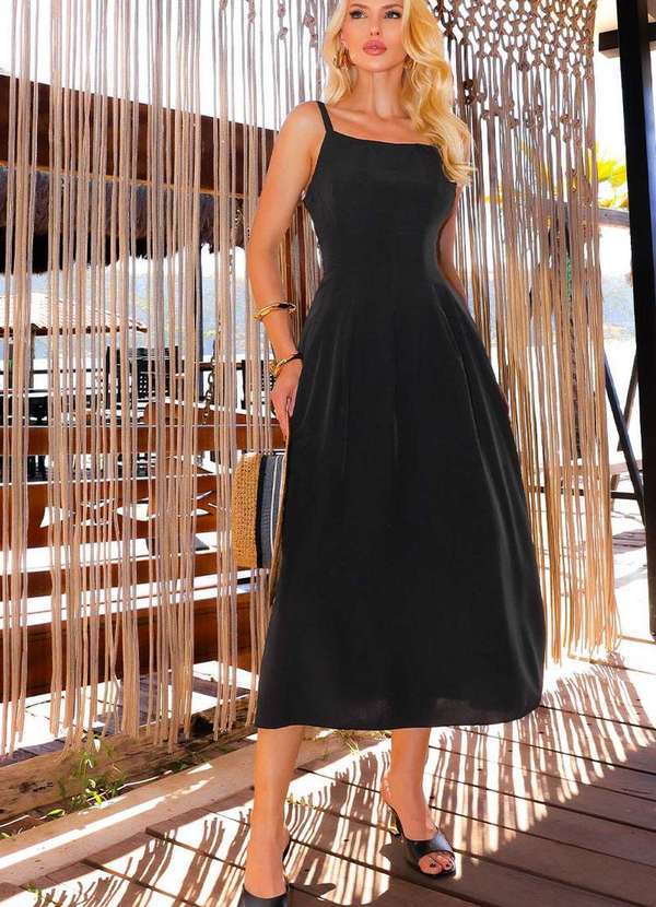 Miss Misses - Vestido Paulina C/Pregas C/Alca Preto