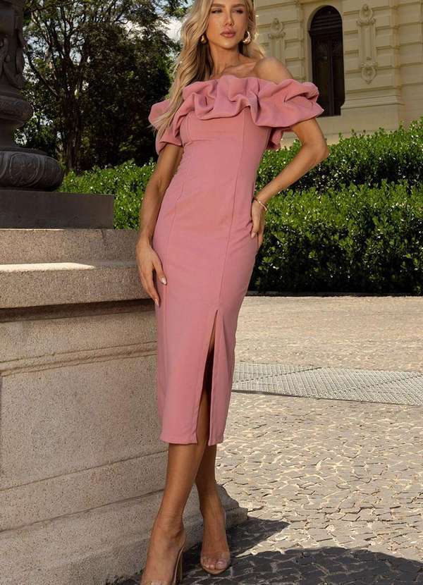 Miss Misses - Vestido Sabrina Tubinho com Babados Rosa
