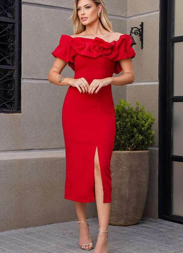 Ombro Vestido Tubinho De TafetÃ¡ Vestido Sabrina Tubinho Com - Main Image