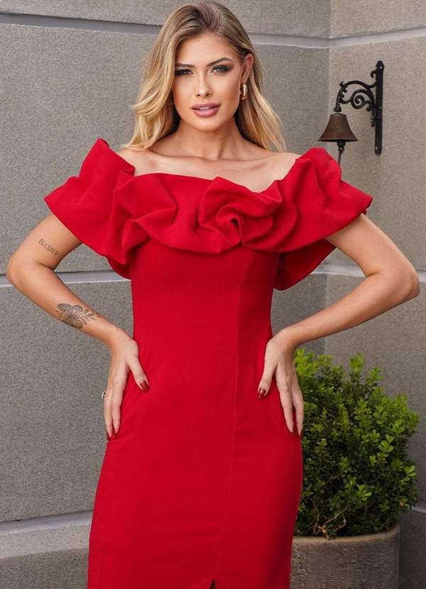 Miss Misses - Vestido Sabrina Tubinho com Babados Vermelho 3