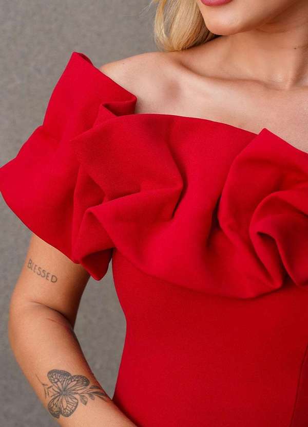 Miss Misses - Vestido Sabrina Tubinho com Babados Vermelho 4