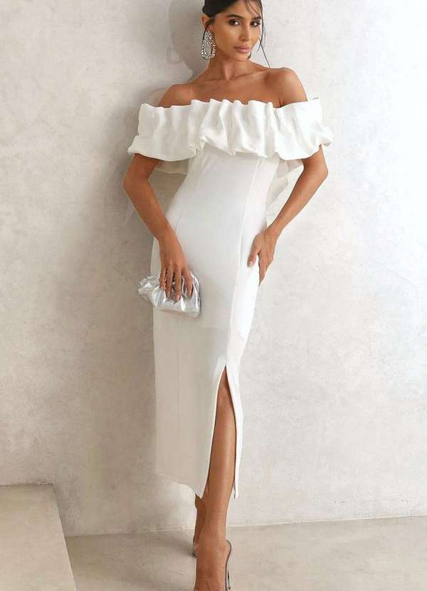 Miss Misses - Vestido Sabrina Tubinho com Babados Branco