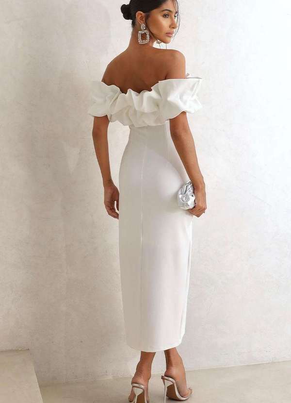 Miss Misses - Vestido Sabrina Tubinho com Babados Branco 2