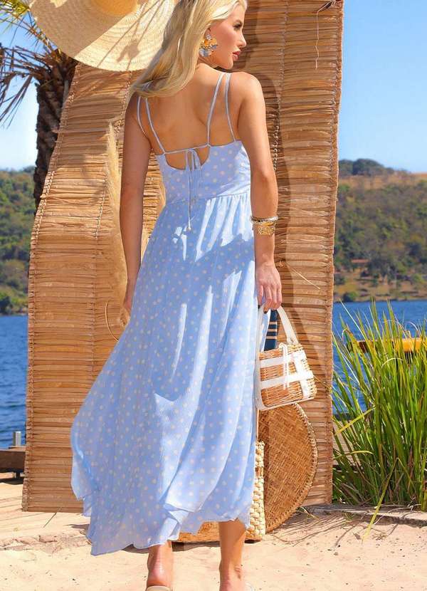 Miss Misses - Vestido Salete Midi Poa C/Ziper Costa Azul 2