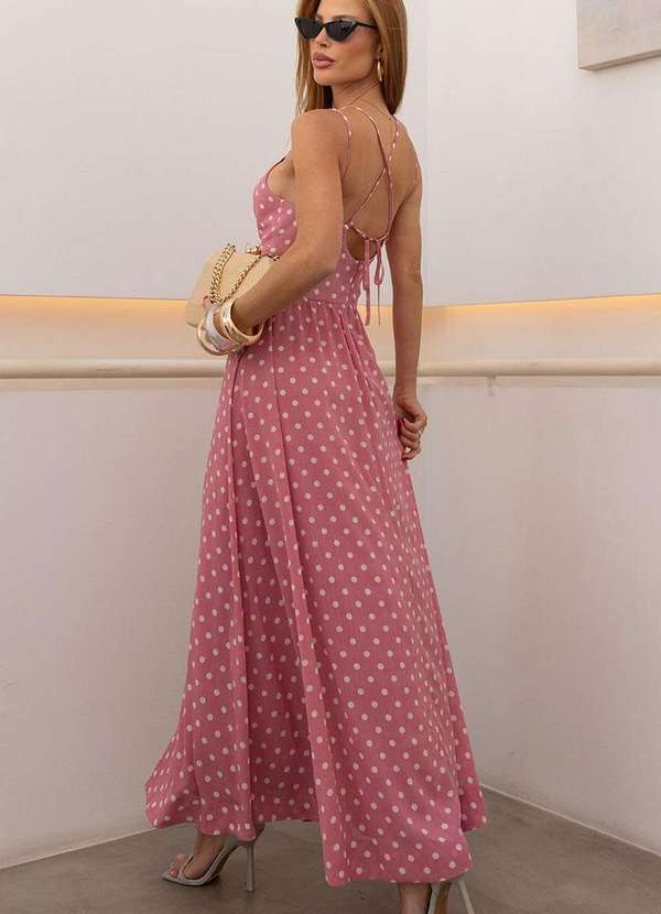 Miss Misses - Vestido Salete Midi Poa C/Ziper Costa Rosa 2