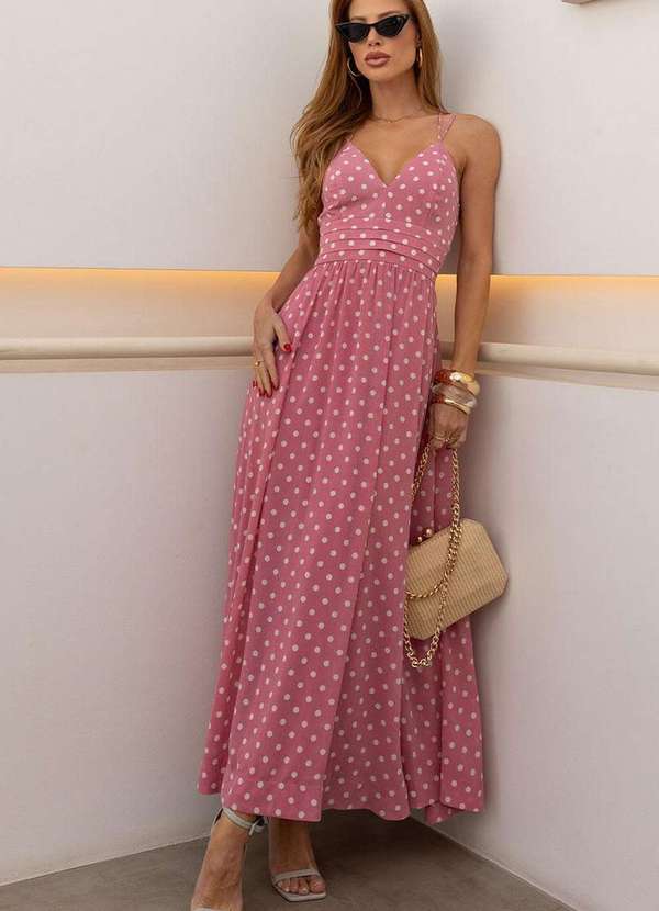 Miss Misses - Vestido Salete Midi Poa C/Ziper Costa Rosa 3