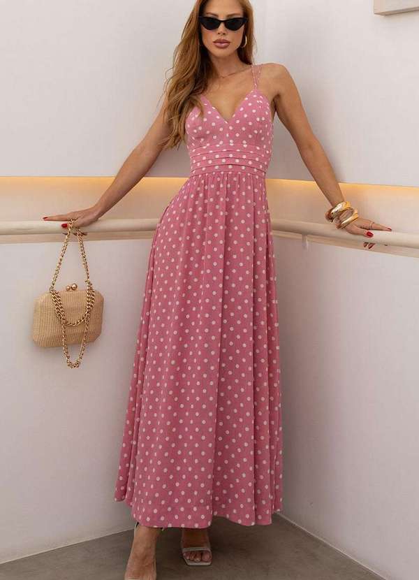 Miss Misses - Vestido Salete Midi Poa C/Ziper Costa Rosa 4