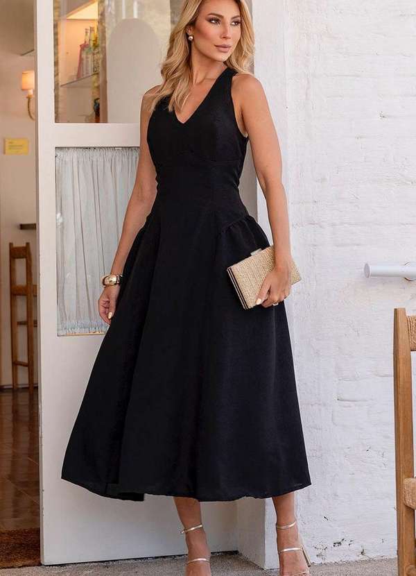 Miss Misses - Vestido Sonia Decote V Preto