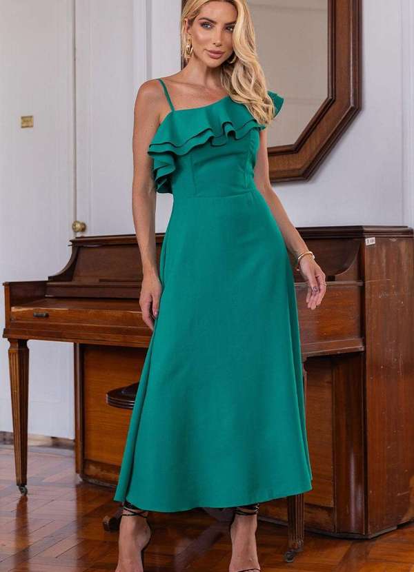 Miss Misses Vestido Tania Gode com Alca e com Babado Verde