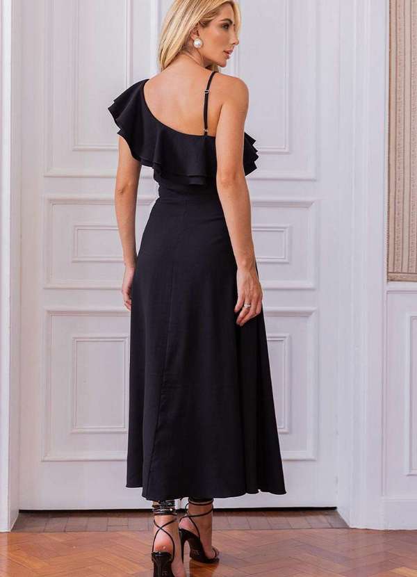 Miss Misses - Vestido Tania Gode com Alca e com Babado Preto 2