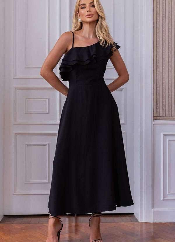 Miss Misses - Vestido Tania Gode com Alca e com Babado Preto 3