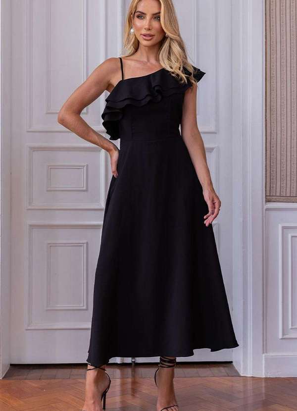 Miss Misses - Vestido Tania Gode com Alca e com Babado Preto 4