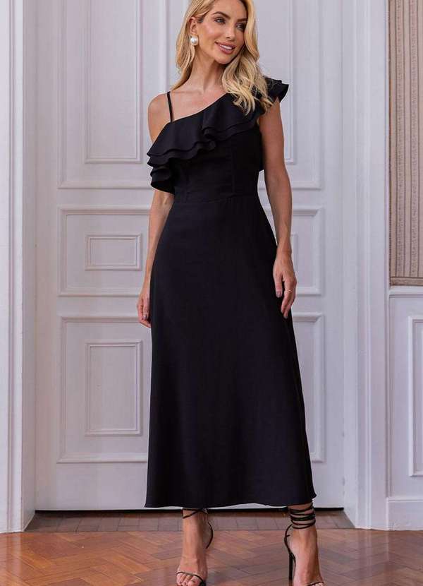 Miss Misses - Vestido Tania Gode com Alca e com Babado Preto 5