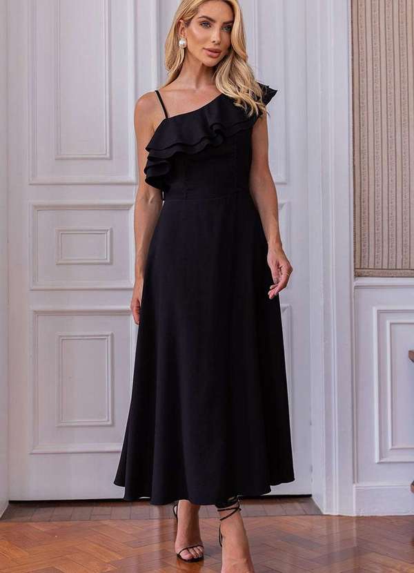 Miss Misses - Vestido Tania Gode com Alca e com Babado Preto 6