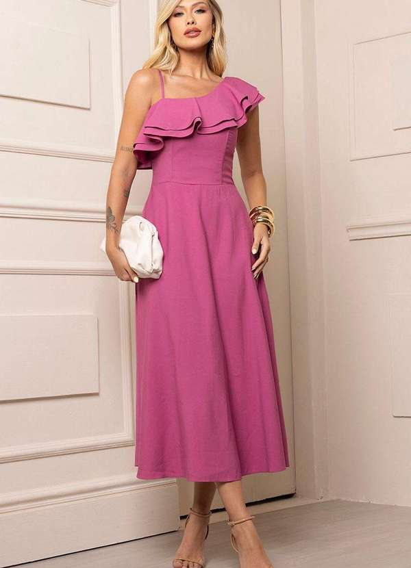 Miss Misses Vestido Tania Gode com Alca e com Babado Roxo