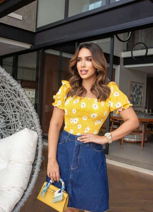 Kibella - Blusa Evangélica Lastex Flores Vermelho