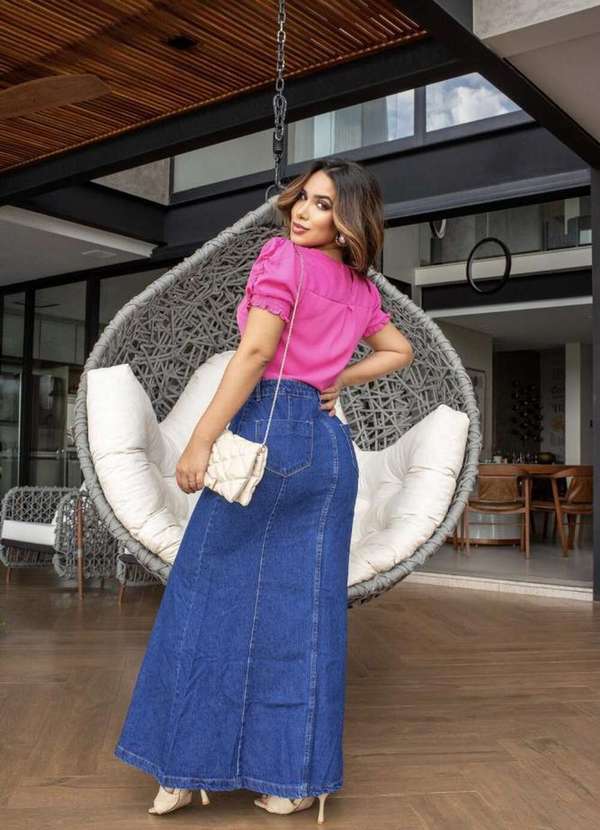 Jeans Evangelica Floratta Moda Evangelica Saia Longa Saia Jeans